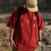 Japanese Retro Loose Casual Red Short Sleeve T-Shirt for Men and Women, Summer Letter Print Heavyweight Cotton Top