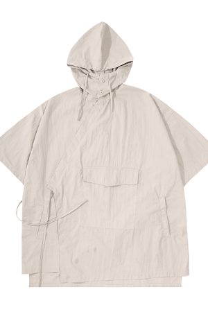 Japanese Retro Loose Mountain-Style Hooded Sun Protection Jacket with Irregular Buckle and Drawstring - Trendy Outdoor Climbing Coat