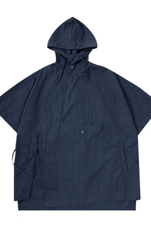 Japanese Retro Loose Mountain-Style Hooded Sun Protection Jacket with Irregular Buckle and Drawstring - Trendy Outdoor Climbing Coat