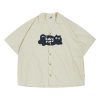 Japanese Retro Men's Short Sleeve Logo Cat Printed Work Shirt - Vintage Inspired Fashion, Casual Style, Y2K Aesthetic