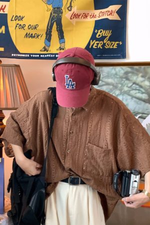 Japanese Retro Minimalist Hollow Short Sleeve Shirt - Handmade Light Luxury Unisex Summer Fashion Top