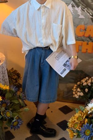 Japanese Retro Minimalist Hollow Short Sleeve Shirt - Handmade Light Luxury Unisex Summer Fashion Top