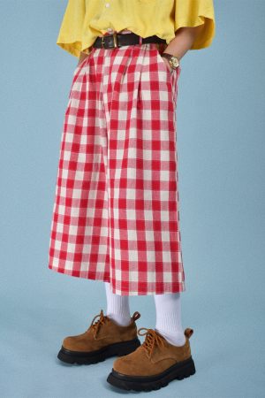 Japanese Retro Plaid Loose Casual Unisex Wide-Leg Summer Pants - Versatile Three-Quarter Length for Effortless Style