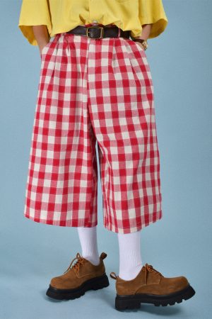 Japanese Retro Plaid Loose Casual Unisex Wide-Leg Summer Pants - Versatile Three-Quarter Length for Effortless Style