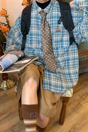 Japanese Retro Plaid Short Sleeve Shirt for Men and Women, Summer Loose Checkered Half Sleeve Top, Versatile 90s Style Fashion