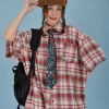 Japanese Retro Plaid Short Sleeve Shirt for Men and Women, Summer Loose Checkered Half Sleeve Top, Versatile 90s Style Fashion