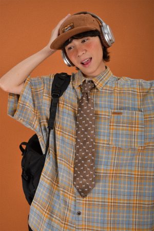 Japanese Retro Plaid Short Sleeve Shirt for Men and Women, Summer Loose Checkered Half Sleeve Top, Versatile 90s Style Fashion