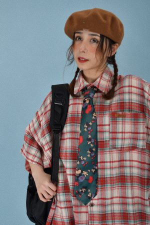 Japanese Retro Plaid Short Sleeve Shirt for Men and Women, Summer Loose Checkered Half Sleeve Top, Versatile 90s Style Fashion