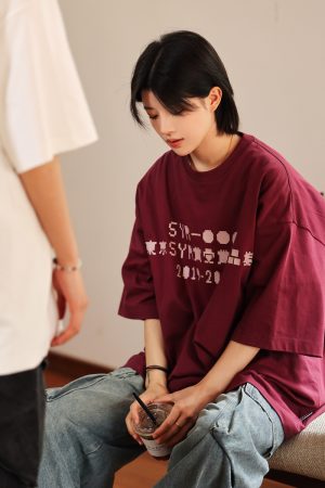 Japanese Retro Round Neck City Boy Short Sleeve T-Shirt for Men - Loose Fit Trendy Letter Print Tee, Y2K Style Fashion Top