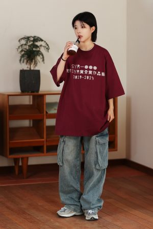 Japanese Retro Round Neck City Boy Short Sleeve T-Shirt for Men - Loose Fit Trendy Letter Print Tee, Y2K Style Fashion Top