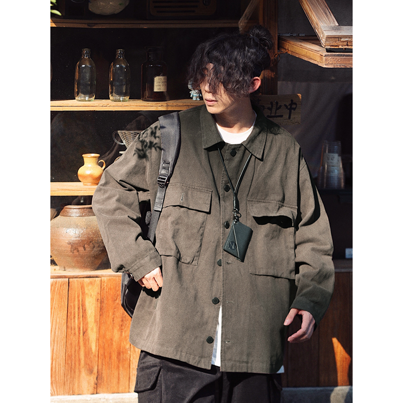 Japanese Retro Street Style Distressed Work Jacket for Men and Women, Loose Fit with Multiple Pockets, Spring Autumn Fashion Japanese Retro Street Style Distressed Work Jacket for Men and Women, Loose Fit with Multiple Pockets, Spring Autumn Fashion