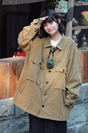 Japanese Retro Street Style Distressed Work Jacket for Men and Women, Loose Fit with Multiple Pockets, Spring Autumn Fashion