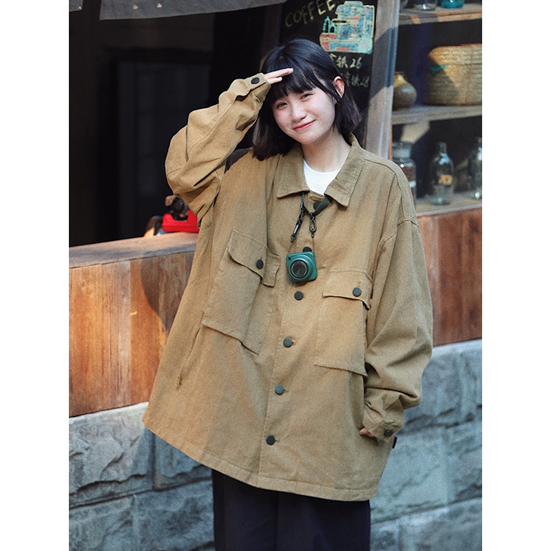 Japanese Retro Street Style Distressed Work Jacket for Men and Women, Loose Fit with Multiple Pockets, Spring Autumn Fashion Japanese Retro Street Style Distressed Work Jacket for Men and Women, Loose Fit with Multiple Pockets, Spring Autumn Fashion