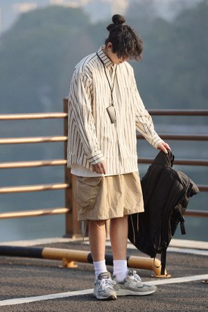 Japanese Retro Striped Long Sleeve Shirt for Men and Women â€“ Versatile Casual Top, Spring Fashion Essential