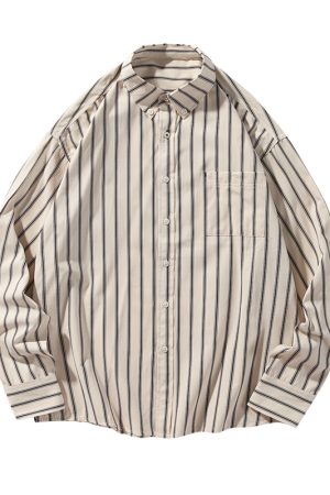 Japanese Retro Striped Long Sleeve Shirt for Men and Women â€“ Versatile Casual Top, Spring Fashion Essential