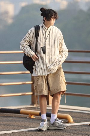 Japanese Retro Striped Long Sleeve Shirt for Men and Women â€“ Versatile Casual Top, Spring Fashion Essential