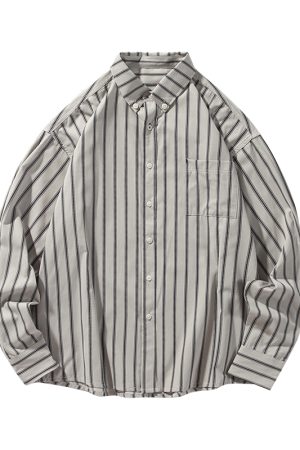 Japanese Retro Striped Long Sleeve Shirt for Men and Women â€“ Versatile Casual Top, Spring Fashion Essential