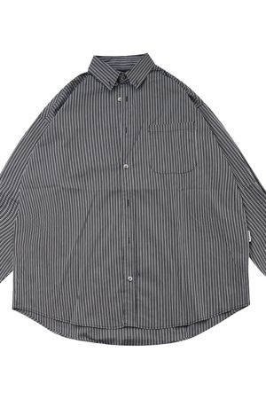 Japanese Retro Striped Long Sleeve Shirt Unisex Oversized Trendy 90s Inspired Casual Wear