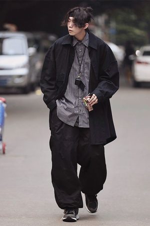 Japanese Retro Striped Long Sleeve Shirt Unisex Oversized Trendy 90s Inspired Casual Wear