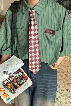 Japanese Retro Vertical Striped Loose Short Sleeve Shirt - 2024 Summer Trendy Minimalist Style for Casual Wear