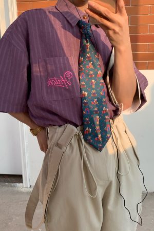 Japanese Retro Vertical Striped Short Sleeve Shirt for Summer - Versatile Hong Kong Style Couple's Half Sleeve Lazy Shirt