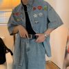 Japanese Retro Vintage Washed Denim Shirt for Summer - Short Sleeve Couple Top - 90s Inspired Fashion