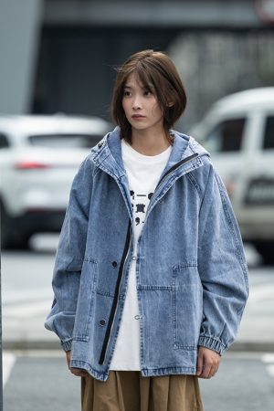 Japanese Retro Workwear Hoodie Jacket for Men - Loose Fit Denim Outerwear for Early Autumn