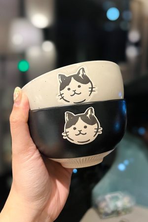 Japanese-Style Cat Ceramic Rice Bowl, Cute Home Use Bowl for Girls, INS Children's Feeding Bowl, Adorable Kitchen Decor