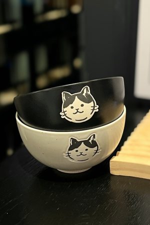 Japanese-Style Cat Ceramic Rice Bowl, Cute Home Use Bowl for Girls, INS Children's Feeding Bowl, Adorable Kitchen Decor