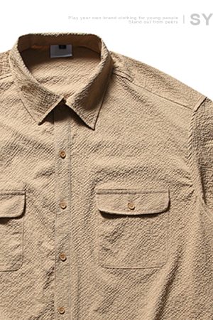 Japanese-Style Checkered Drop Shoulder Short-Sleeve Shirt with Double Pockets - Unisex Youth Jacket for 90s and Y2K Fashion