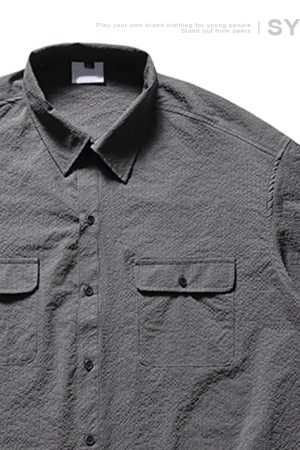 Japanese-Style Checkered Drop Shoulder Short-Sleeve Shirt with Double Pockets - Unisex Youth Jacket for 90s and Y2K Fashion