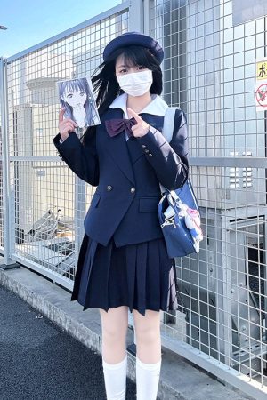 Japanese Style College Wind Uniform Set - Women's Spring JK Jacket with Pudding Bear Design - Cute and Trendy Outfit for Y2K Fashion Lovers