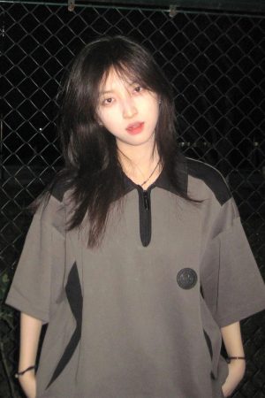 Japanese-Style Color-Blocked Short Sleeve Polo Shirt for Women - Trendy Summer College T-Shirt for 2025, Couples Fashion