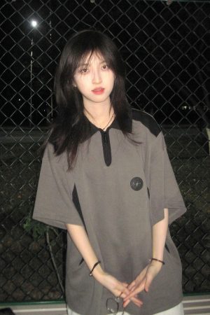 Japanese-Style Color-Blocked Short Sleeve Polo Shirt for Women - Trendy Summer College T-Shirt for 2025, Couples Fashion