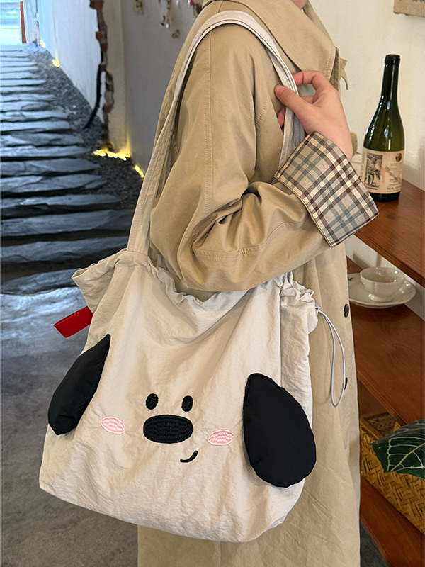 Japanese-Style Cute Big-Eared Dog Shoulder Bag for Women - Large-Capacity Canvas Tote for Students and Commuters Japanese-Style Cute Big-Eared Dog Shoulder Bag for Women - Large-Capacity Canvas Tote for Students and Commuters