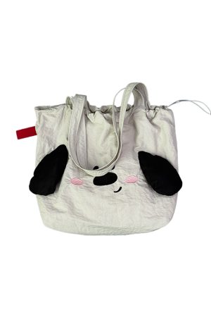 Japanese-Style Cute Big-Eared Dog Shoulder Bag for Women - Large-Capacity Canvas Tote for Students and Commuters