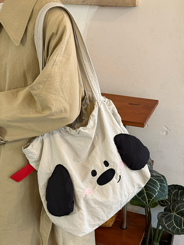 Japanese-Style Cute Big-Eared Dog Shoulder Bag for Women - Large-Capacity Canvas Tote for Students and Commuters Japanese-Style Cute Big-Eared Dog Shoulder Bag for Women - Large-Capacity Canvas Tote for Students and Commuters