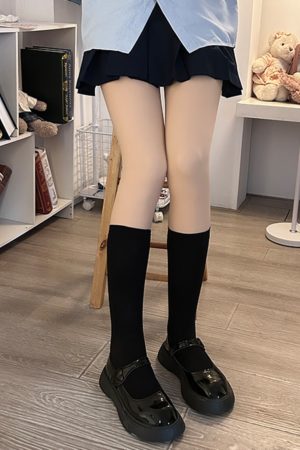 Japanese Style Cute Pudding Bear Knee-High Socks for Women - Stretchable, Thin, Sweet, Perfect for Casual Looks