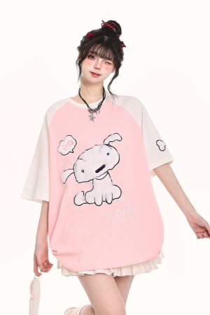 Japanese-Style Cute Sweet Dog Short-Sleeve T-Shirt for Women - Loose-Fitting Summer 2025 Trend, Youthful Look