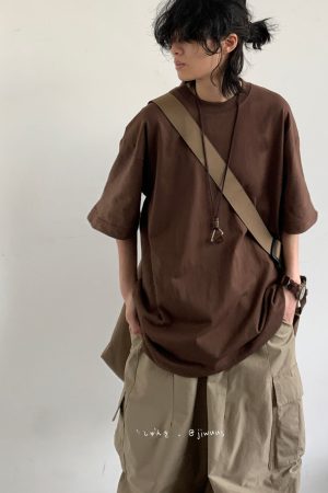 Japanese-Style Heavyweight 260g Loose Short-Sleeve T-Shirt for Men and Women - Summer City Boy Casual College Tee