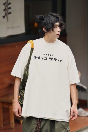 Japanese Style Loose Fit Summer T-Shirt for Men â€“ Fun Printed Short Sleeve Round Neck Tee, Versatile 90s-Inspired Fashion