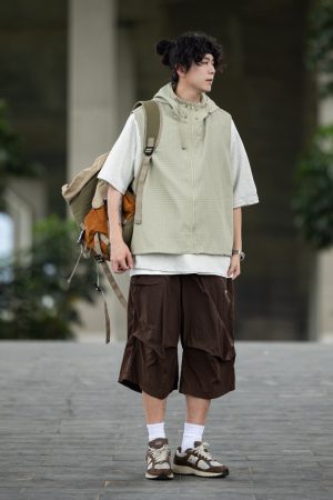 Japanese-Style Loose-Fitting Hooded Vest for Men - Casual Sleeveless Coat, Thin and Versatile for Y2K Fashion