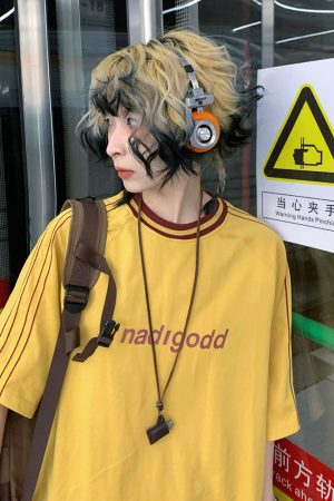 Japanese-Style Loose Short Sleeve Women's Color-Blocking Letter Print Raglan T-Shirt - Casual Summer Top