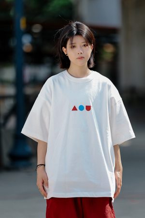 Japanese-Style Minimalist Couple Matching Printed Short-Sleeve T-Shirt for Men - Loose-Fitting Pure Cotton Casual Top