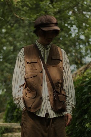 Japanese-Style Multi-Pocket Work Vest for Men - Retro Loose Sleeveless Functional Jacket, Urban Layered Fashion