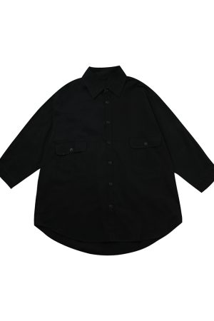 Japanese-Style Oversized Mid-Length Long Sleeve Shirt Jacket for Men - Casual 90s Inspired Fashion