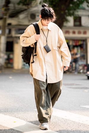 Japanese-Style Oversized Mid-Length Long Sleeve Shirt Jacket for Men - Casual 90s Inspired Fashion