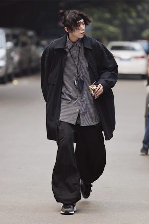 Japanese-Style Oversized Mid-Length Long Sleeve Shirt Jacket for Men - Casual 90s Inspired Fashion