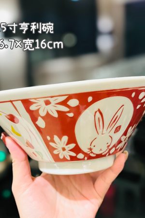 Japanese-Style Rabbit Ceramic Rice Bowl Set - 4.5-Inch Underglaze Ramen Hat Tableware for New Year Gift