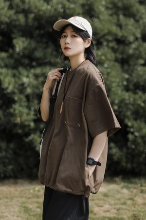 Japanese-Style Retro Cityboy Pocket Short-Sleeve T-Shirt for Men and Women - Summer Loose Casual Half-Sleeve Top